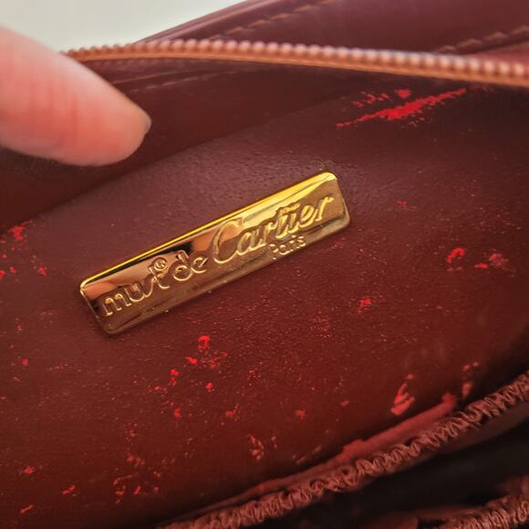 Cartier Must Line Vintage Wristlet Clutch Bordeaux Red Leather Zip Bag Unisex - Picture 4 of 12